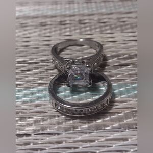Wedding Set Of Cubic Zirconia Silver Stainless Steel Plated Rings